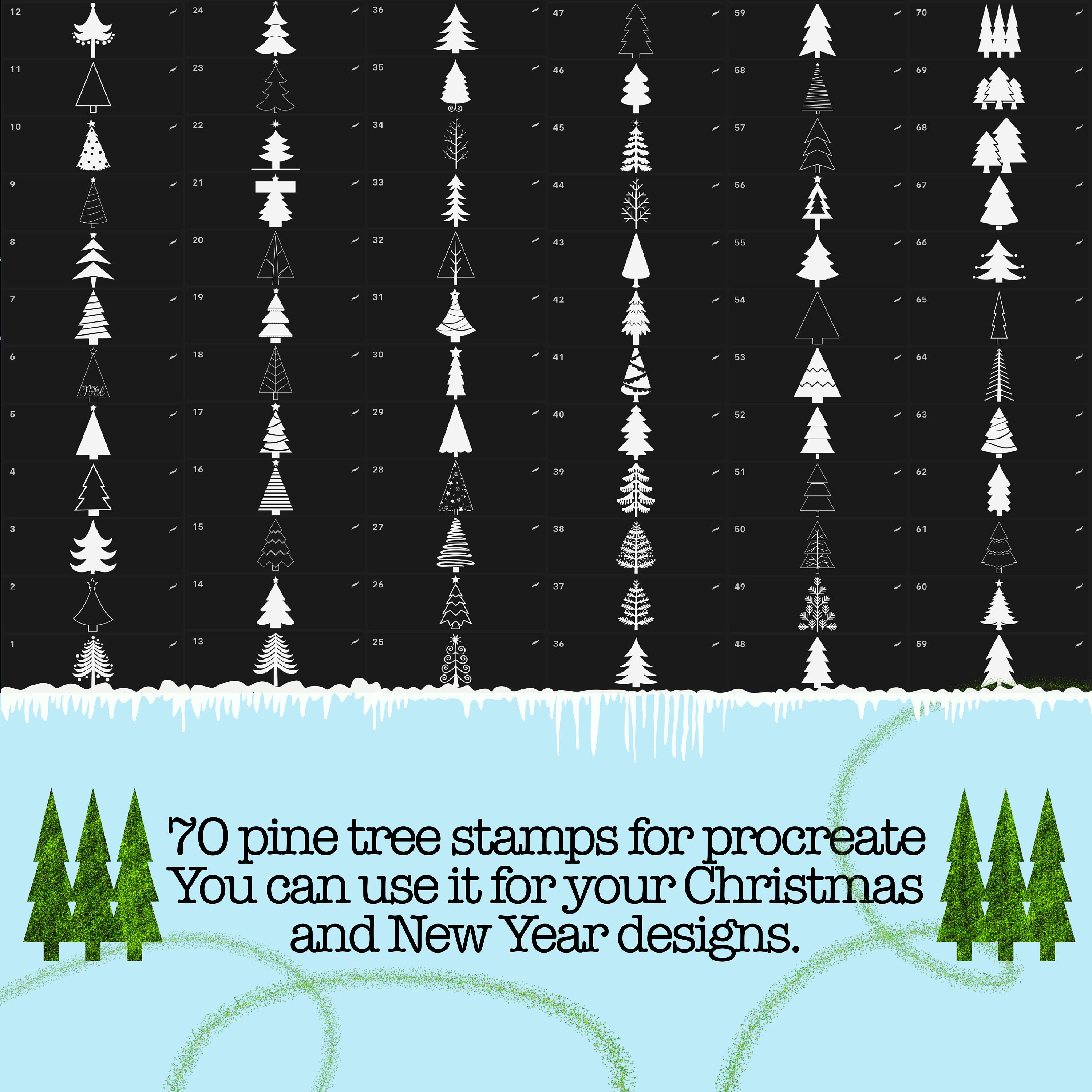 Procreate Christmas Tree Stamps: Pine & Silhouette Brush Set (digital ...