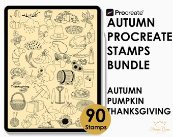 Autumn Procreate Stamp Bundle: Pumpkin, Thanksgiving (90 Stamps)