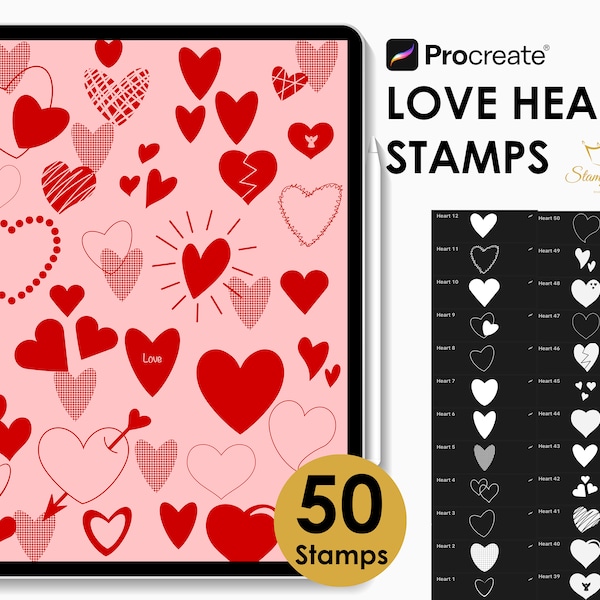 Procreate Love Hearts Stamps, Heart Brushes, Love Stamps, Procreate Shapes, Procreate Doodle