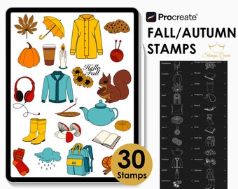 Fall/Autumn Procreate Stamps, Seasonal Digital Brushes for Fall Art