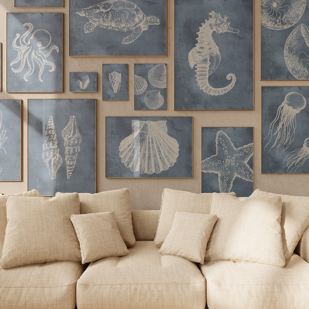 Coastal Gallery Wall Set, Set of 17 Sea Prints, Beach House Decor ...