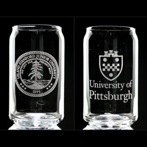 College University Beer Can 16 oz Glass- Laser engraved