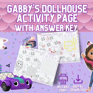 Gabby&#39;s Dollhouse Activity page, party favor with answer key