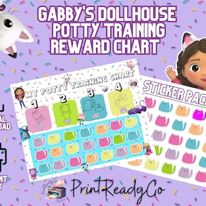 Gabby's poppenhuis zindelijkheidstraining beloningstabel met zindelijkheidstraining stappen en stickerpakket digitale download