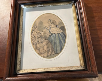 Impression victorienne encadrée d'une plaque de mode du 19 siècle, Godey's Lady's Book
