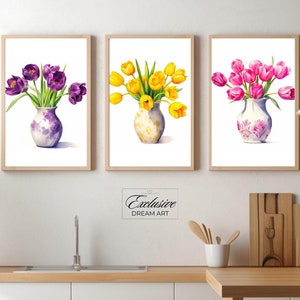 Tulip Watercolor Art Prints, Set of 3 (Digital Download)