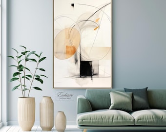 Schwarz und beige abstrakte Linie Kunstdruck, modernes minimalistisches Dekor (digitaler Download)