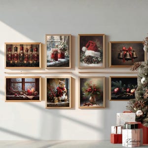 Red Christmas Wall Art Print Set: Holiday Squirrel, Nutcracker (Digital Download)