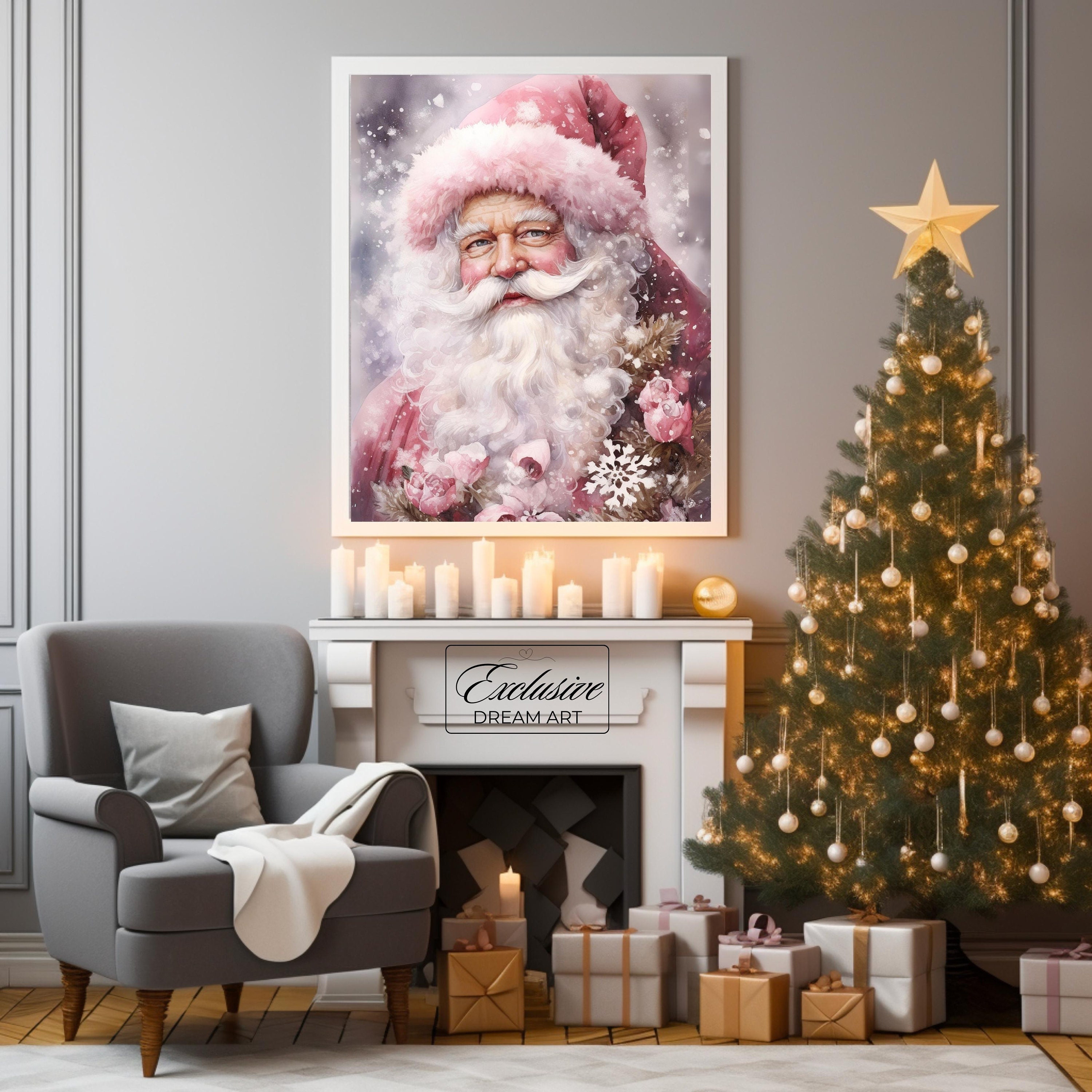 24x36 Poster Pink Santa Claus Vintage Santa Christmas - Etsy