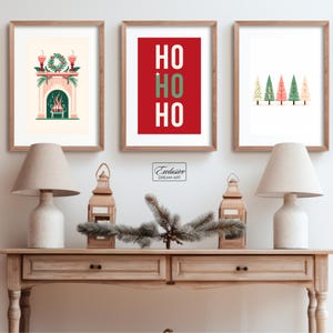 Set of 3 Christmas Prints, Christmas Printables Colors, Red Christmas Image, Holiday Print Set, Ho Ho Ho Santa, Vintage Gallery Set, Digital