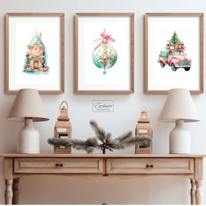 Set of 3 christmas prints, Vintage Christmas Image, Traditional Christmas Printable, Christmas Prints, Christmas Watercolor Artwork, Digital