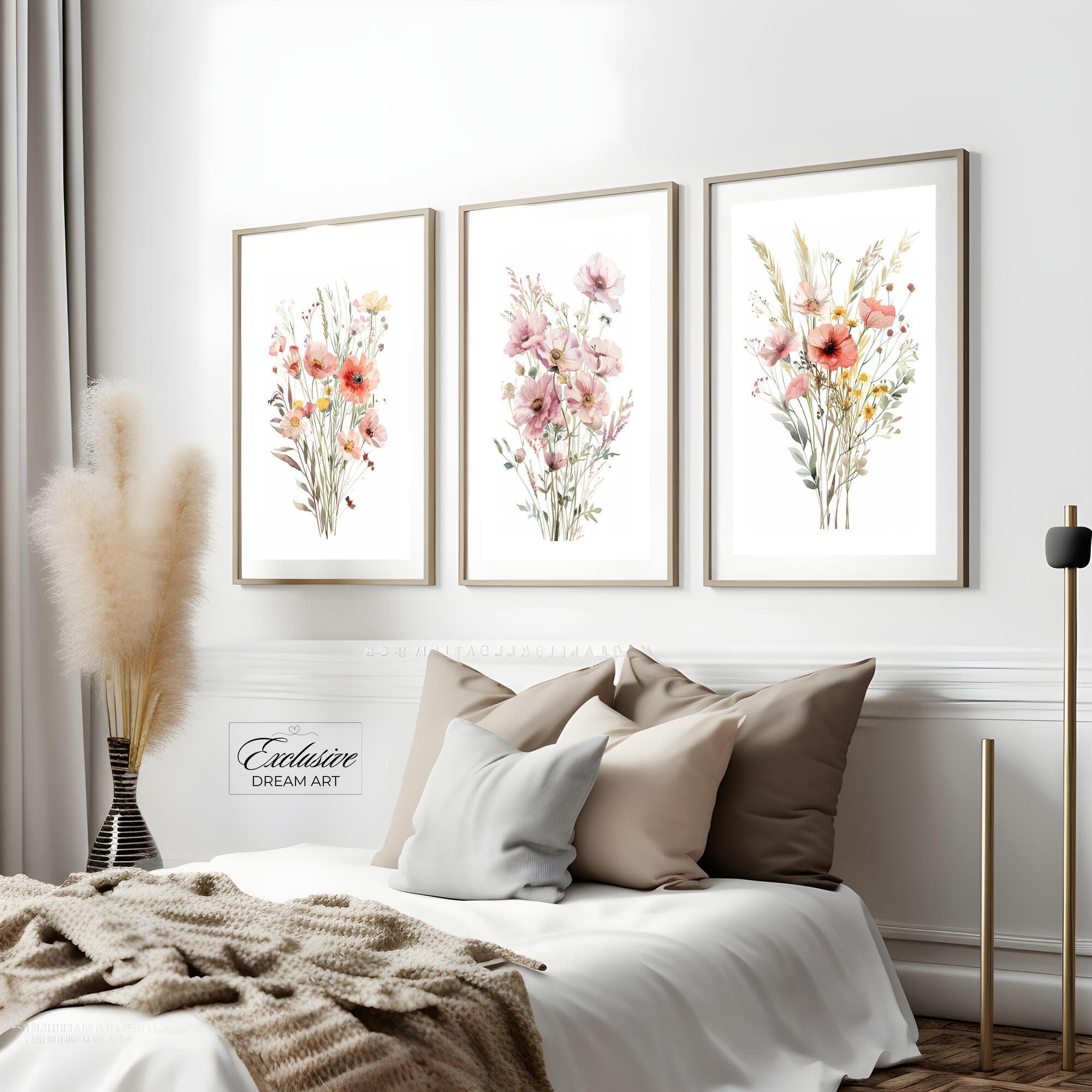 Set of 3 Wildflower Art, Flower Lovers, Wildflower Decor, Botanical Art ...