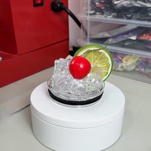 Lemon & Cherry Ice Topper Lid – Decorative Fruit Drink Lid, Summer Tumbler Accessory, Handmade Cup Topper for Tumblers
