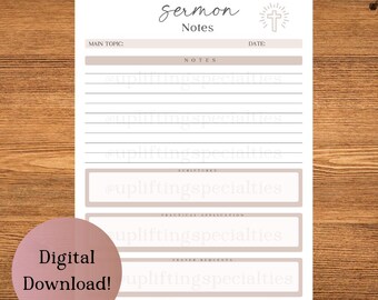 Predigt Notizen Vorlage: Christliche Planer Einlage (Digitaler Download)