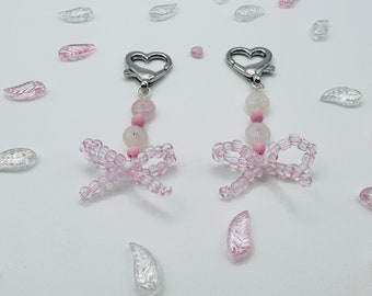 Cute Phone Charm, Pink Ribbon Charm, Coquette Bow, Cute Beaded Keychain, Girly Bow Keychain, Dainty Charms Y2k Phone Strap Coquette Keychain