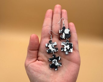 Puzzle Earrings Puzzle Piece Earrings Jigsaw Earrings Handmade Polymer Clay Black White Jigsaw Puzzle Earrings Gamer Girl Earring Coquette