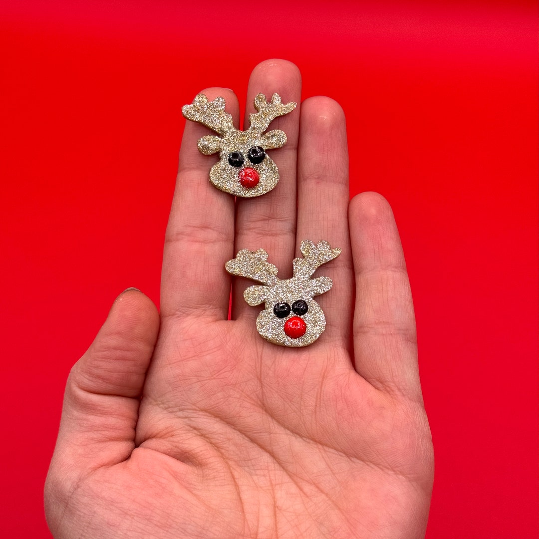 Red Nose Glitter Reindeer Earrings Christmas Earrings Etsy