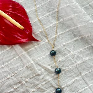 XL Triple Tahitian Pearl Lariat with Chain