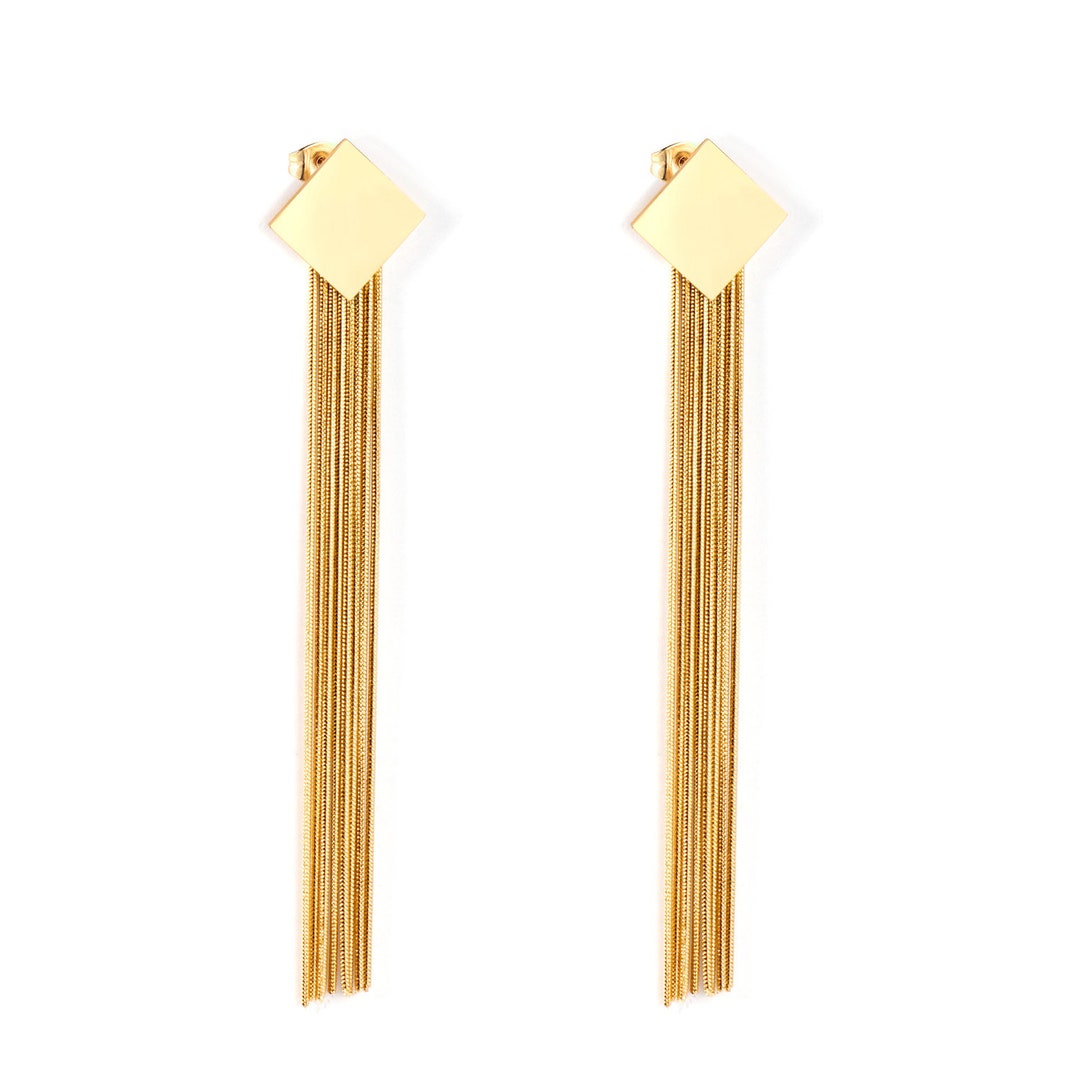 Ella Statement Earing 18K Gold Chain Tassel Earrings Etsy