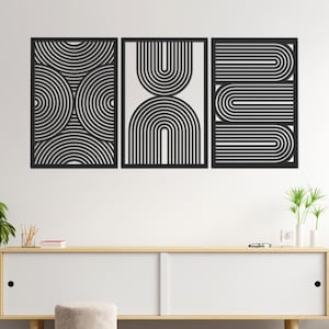 Mid Century Modern Wood Wall Art Set, Modern Wall Decor, Set Of 3 Wall Decoration,