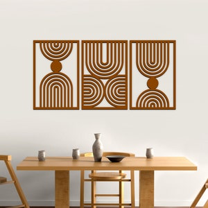Mid Century Modern Wood Wall Art Set, Modern Wall Decor, Set Of 3 Wall Decoration,
