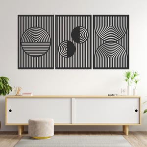 Mid Century Modern Wood Wall Art Set, Modern Wall Decor, Set Of 3 Wall Decoration,