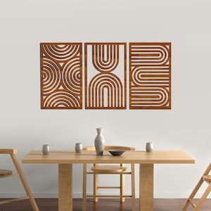 Mid Century Modern Wood Wall Art Set, Modern Wall Decor, Set Of 3 Wall Decoration,