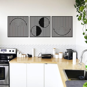 Mid Century Modern Wood Wall Art Set, Modern Wall Decor, Set Of 3 Wall Decoration, (RKD5)