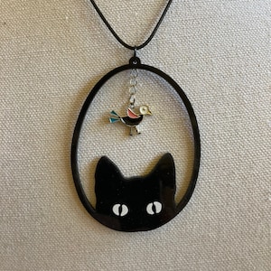 Black Cat & Birdie Halloween Necklace