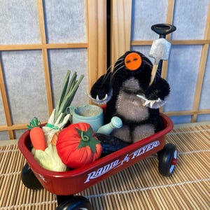 Steiff Mole with Wagon, Veg, Tools