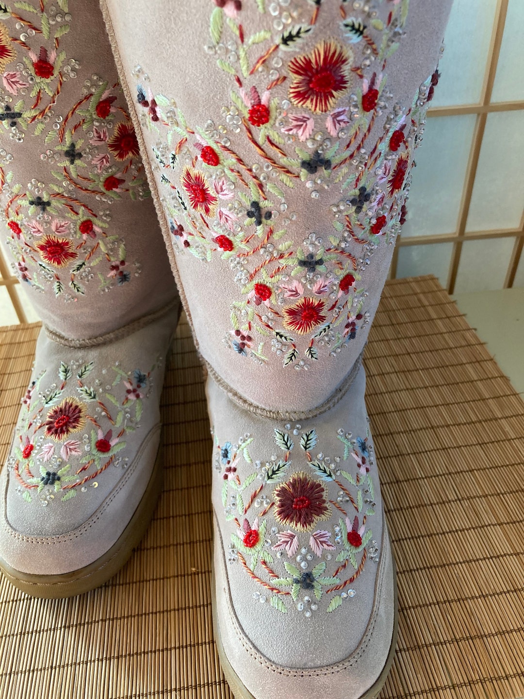 suede embroidered boots