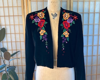 1980's Black Velvet Embroidered short Jacket