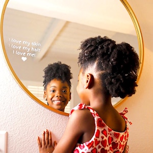 Amo mi piel. Amo mi cabello. Me amo a mí misma. / Calcomanía de espejo con afirmaciones para niños, Afirmaciones para niños, Decoración de habitaciones infantiles, Decoración de baños