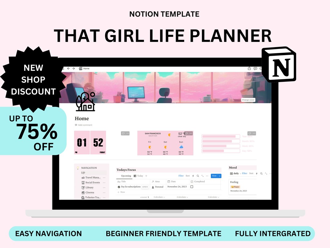 That Girl Notion Life Planner Template All in One Digital Planner ...
