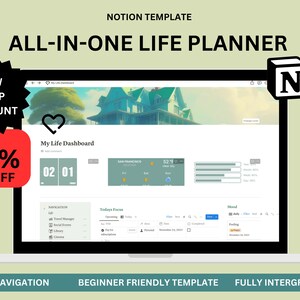 All In One Notion Life Planner Template Notion Personal Life Planner Aesthetic Notion All In 1 Digital Planner Green Aesthetic Life Planner