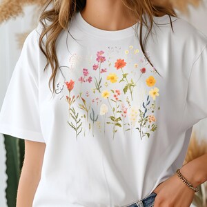 Camisa botánica camiseta de flores regalo para jardinero camisa acuarela botánica boho flores silvestres camiseta regalo para amante de la naturaleza regalo mamá abuela regalo