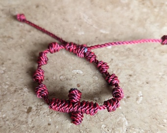 Rosary Twine Bracelet (Crimson Red) - Handmade