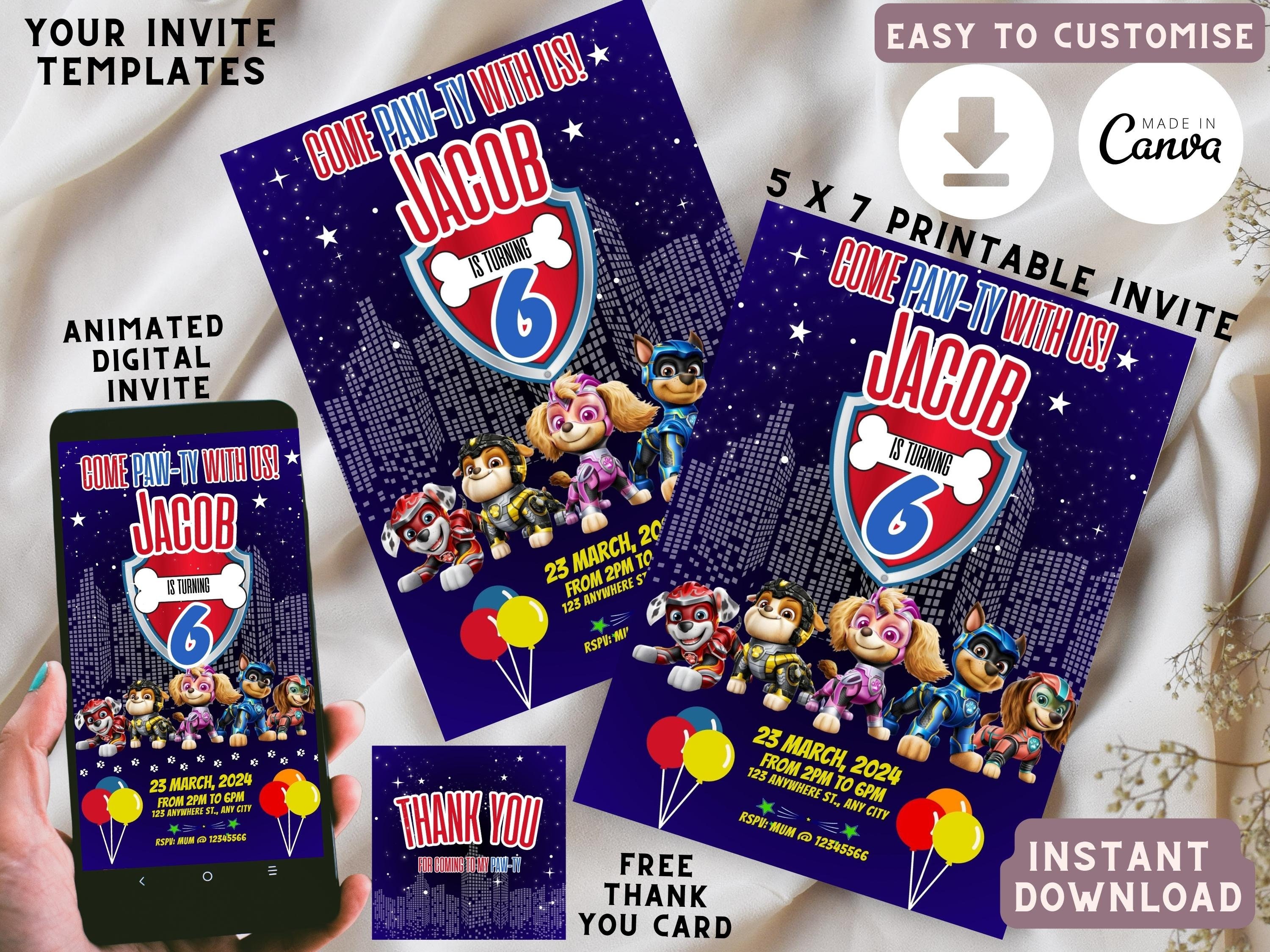 Mighty Pups Movie Digital Invitation Template Customize &amp; - Etsy