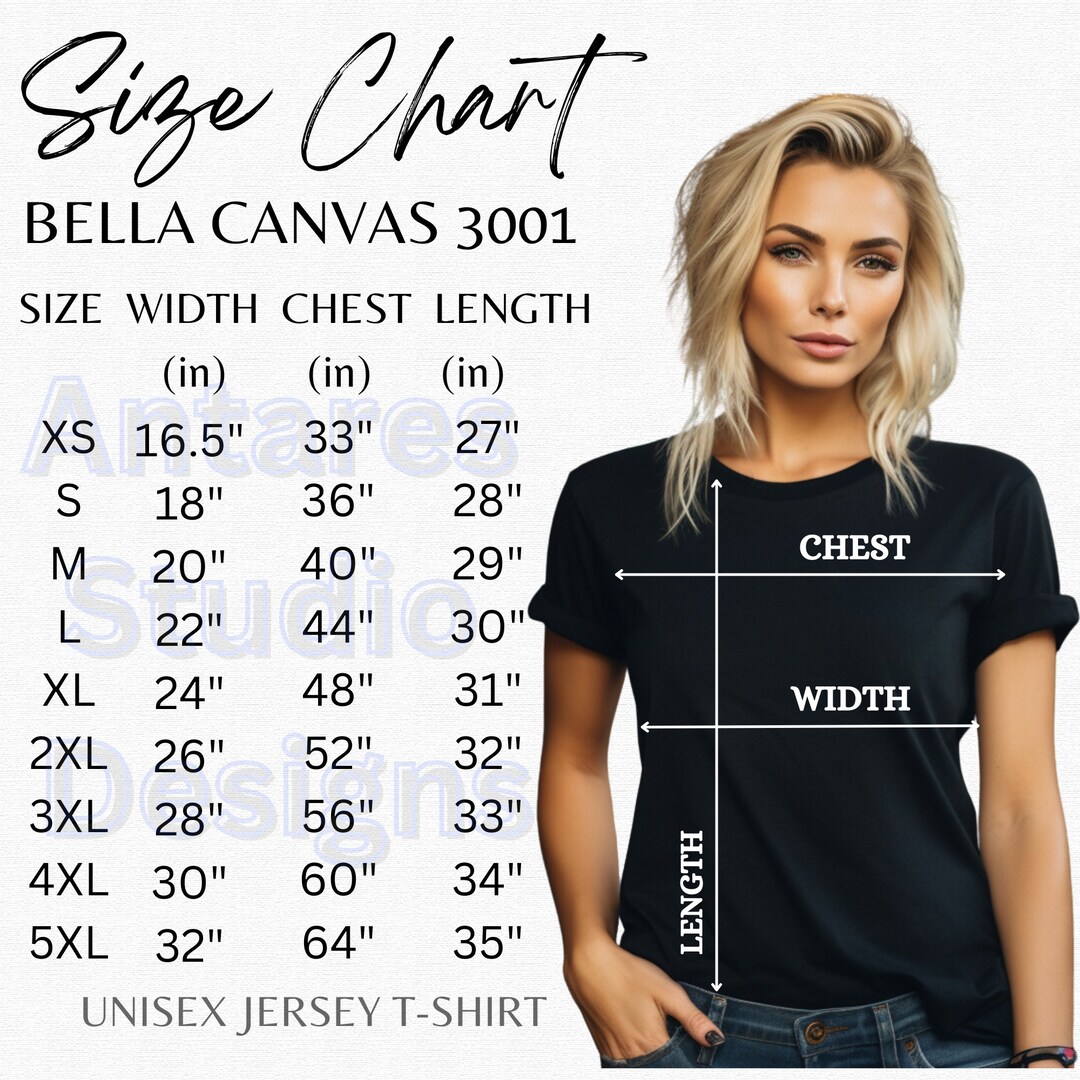 Bella Canvas 3001 Size Chart Mockup T-shirt Mockup Bella Canvas Sizing ...