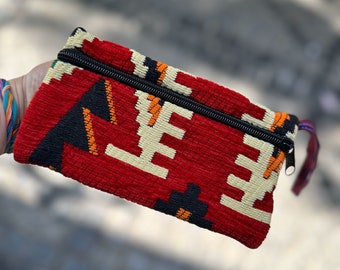 Small bag organizer, Turkish woven fabric, Small carpet bag, Ethnic bag, Handmade small coin pouch