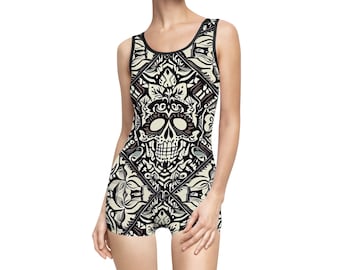 Skull floral Women's Vintage Swimsuit