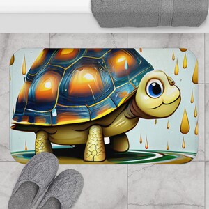 Turtle in the rain Bath Mat