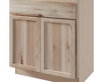 Unfinished Hickory Base Cabinet w/ 2 Doors and 1 Drawer - Ready-to-Assemble (RTA) Raw Hickory DIY Cabinetry - Amish Made in the USA