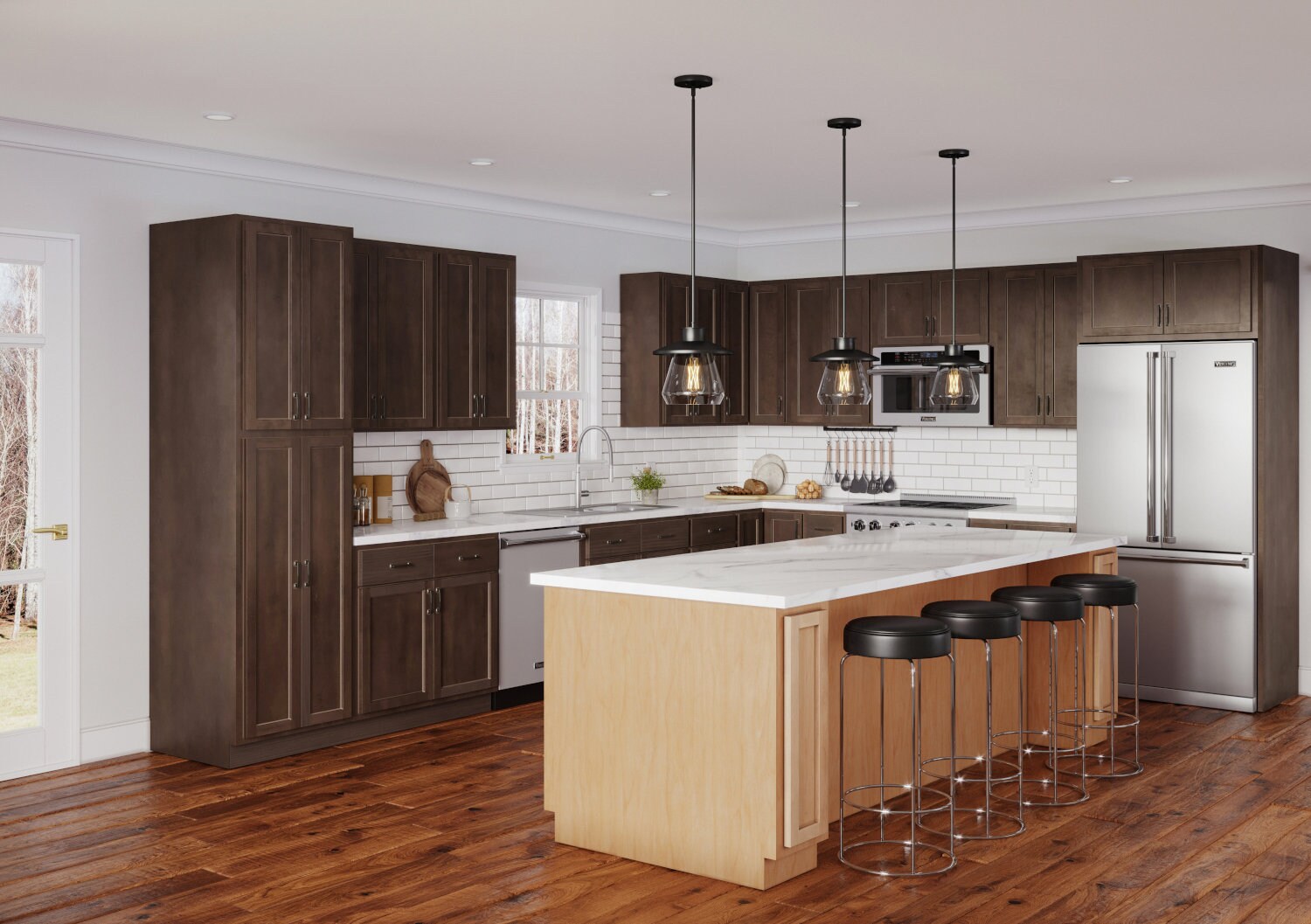 Espresso Wall Cabinet W/ Double Doors - Ready-to-assemble (RTA) Dark ...