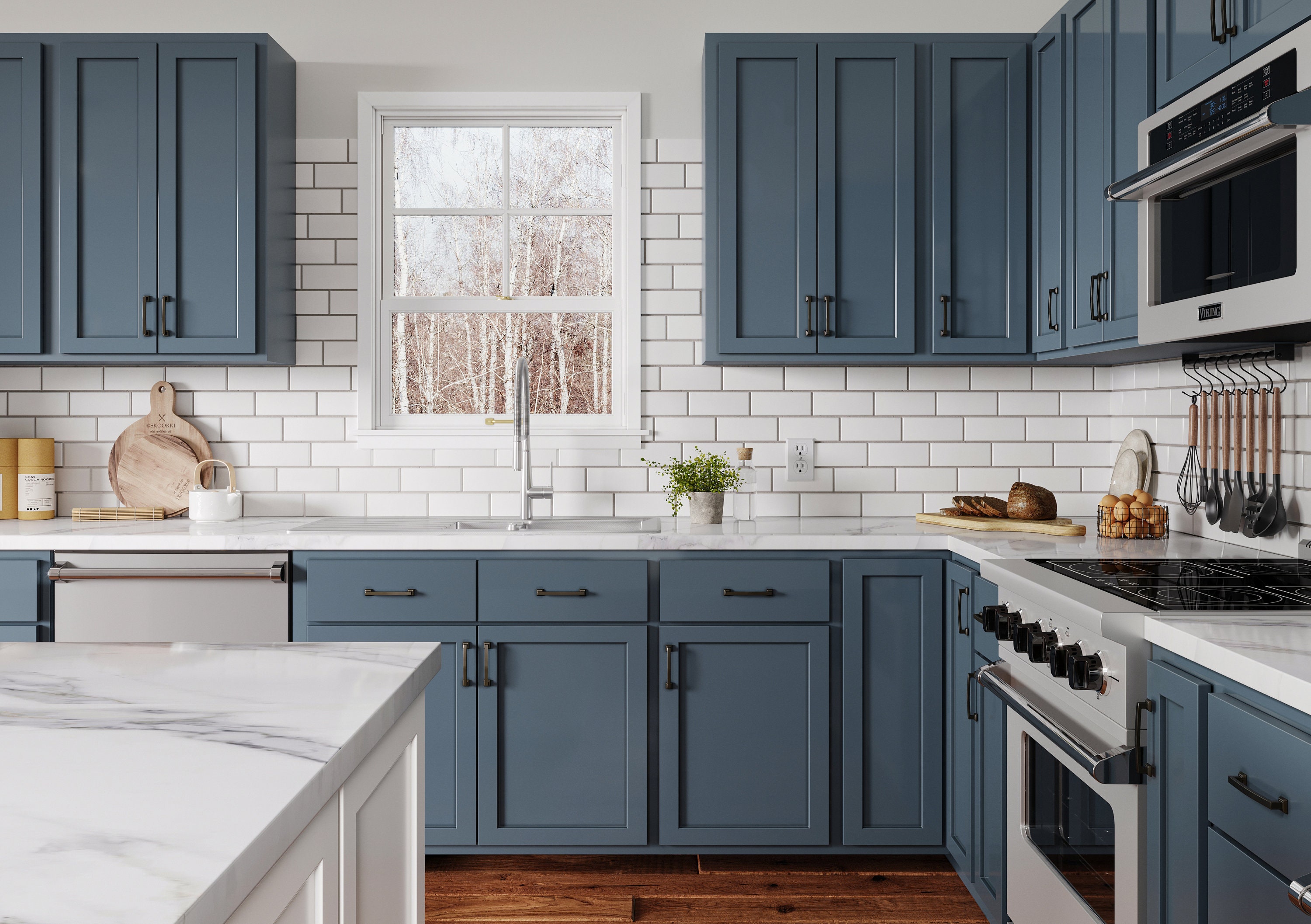 Needlepoint Navy Blue Kitchen Cabinets Amish Handcrafted - Ready-to-Assemble (RTA) Cabinets w/ Soft Close Hardware - Made in USA, Free Quote