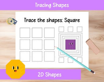 2D Shape Tracing Pages - 9 Shapes to Practice - Printable Homeschooling Activity, Alphabet Learning, Handwriting Practice