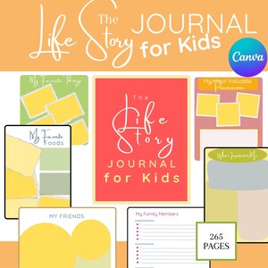 DIARIO DE HISTORIA DE VIDA PARA NIÑOS ~ 265 páginas ~ Imprima y complete o complete y luego imprima - 186 preguntas - 25 temas + 25 secciones de actividades