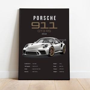 Porsche 911 GT3 RS Poster Prints Wall Art for Kids Boys Room Decor Children Home Office Art Instant Download