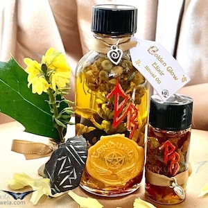 Golden Glow Elixir™ SELF LOVE, Confidence, Inner Radiance RITUAL Oil, Infused with Crystals, Herbs, Essential Oils, Witches Supplies