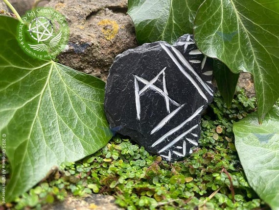 Hand Carved Sexual Love Rune Talisman, Norse Slate Bindrune Pocket